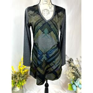 Vintage Go Couture Abstract Sweater V-neck Boho Lightweight XL